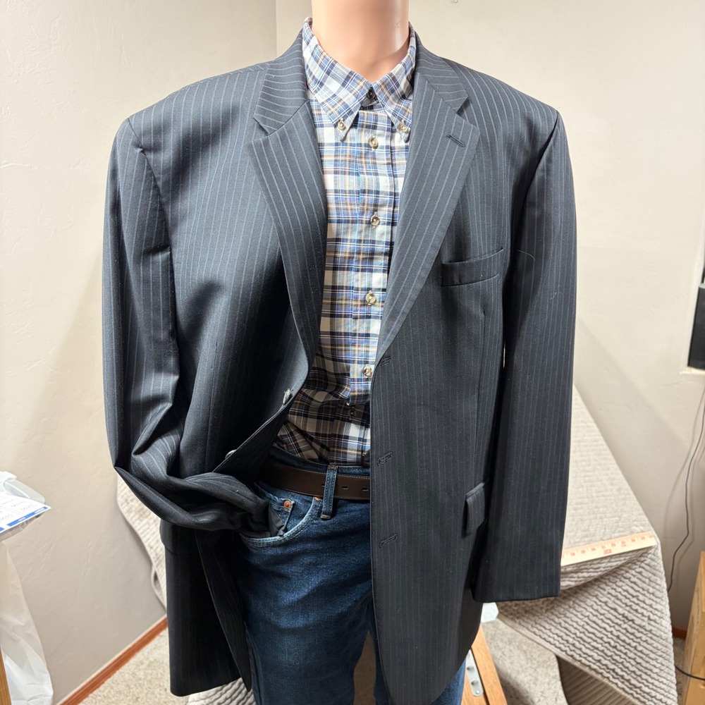 Lauren Ralph Lauren Mens 50R Pinstripe Wool Suit Jacket Blazer Navy Blue L512818